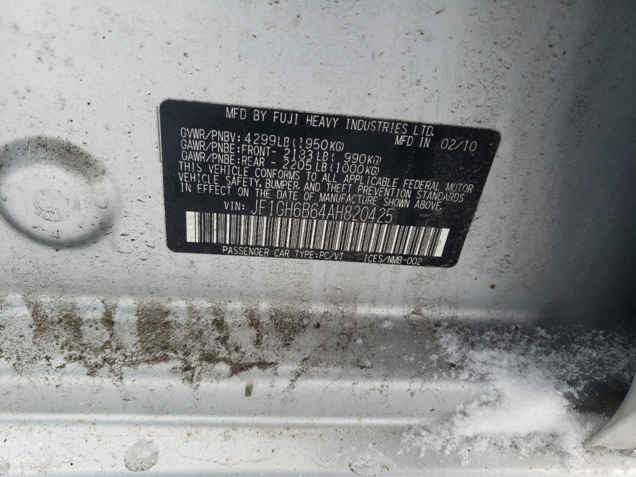 jf1gh6b64ah820425 JF1GH6B64AH820425 2010 Subaru Impreza 2.5I Premium