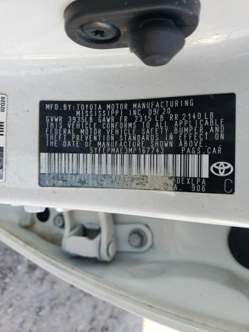 5YFEPMAE3MP167743 | 2021 Toyota corolla le