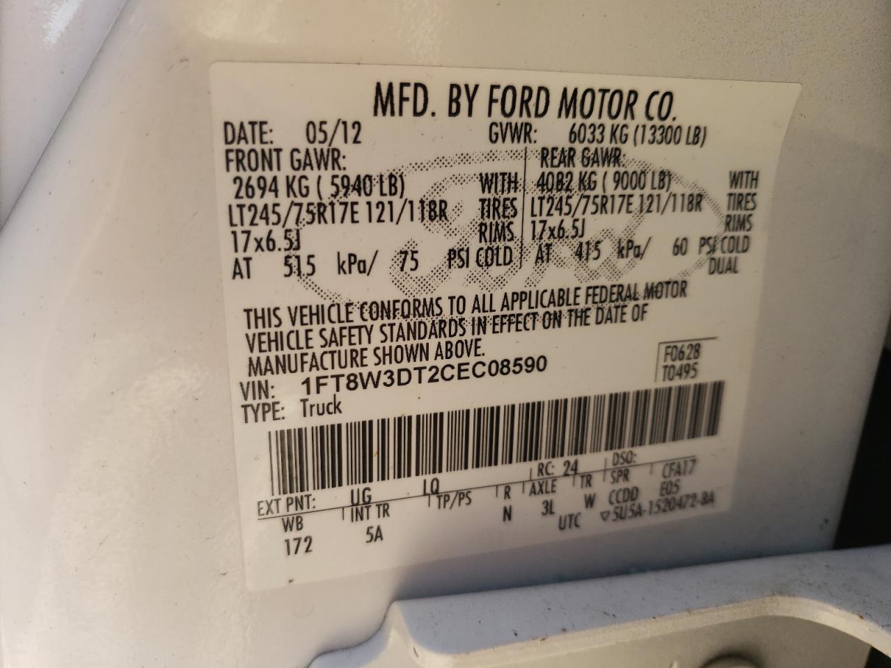 1FT8W3DT2CEC08590 2012 Ford F350 Super Duty