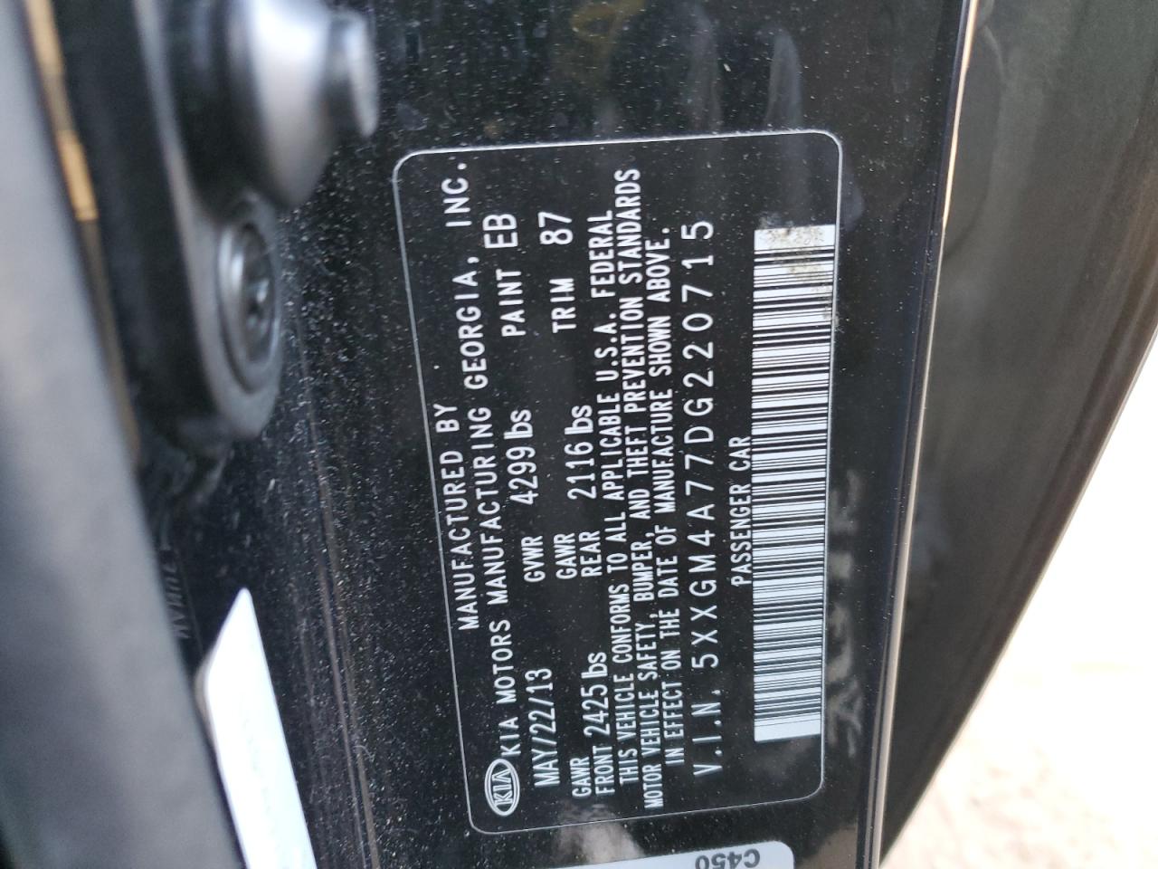 5XXGM4A77DG220715 2013 Kia Optima Lx