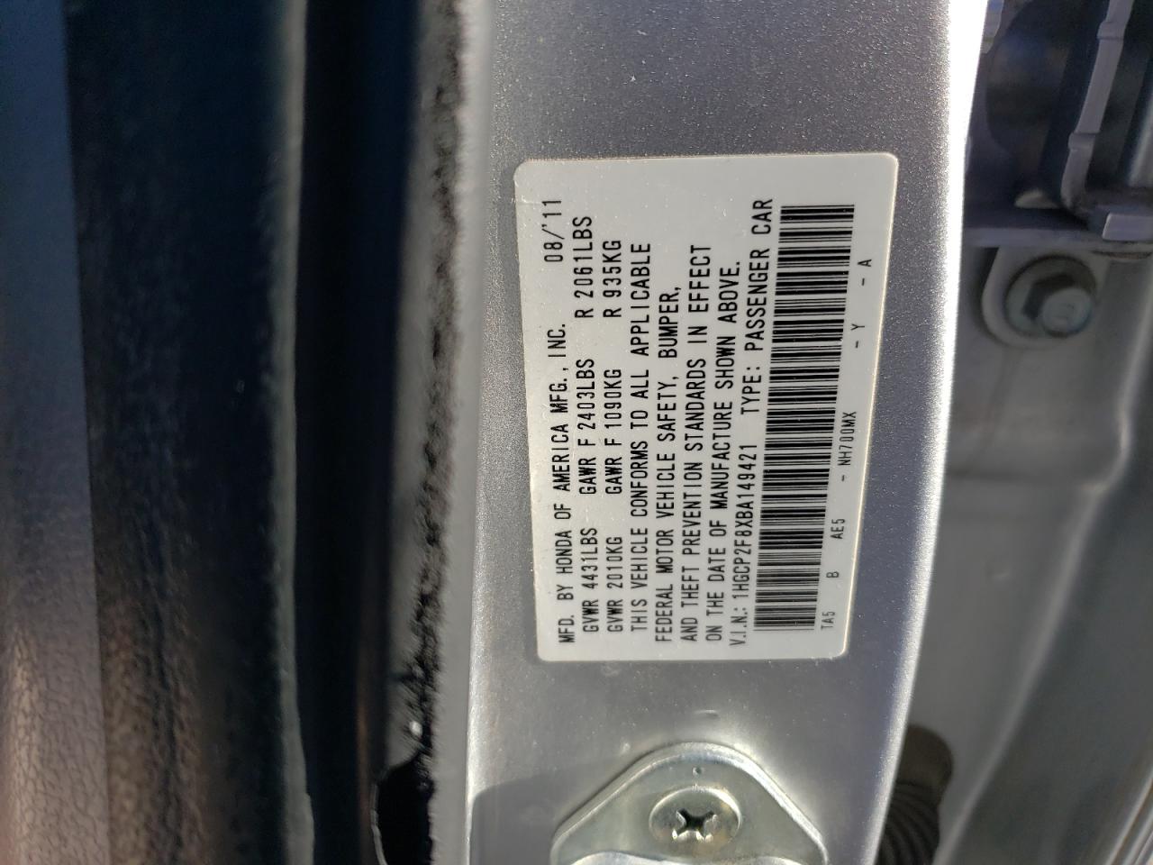 1HGCP2F8XBA149421 2011 Honda Accord Exl