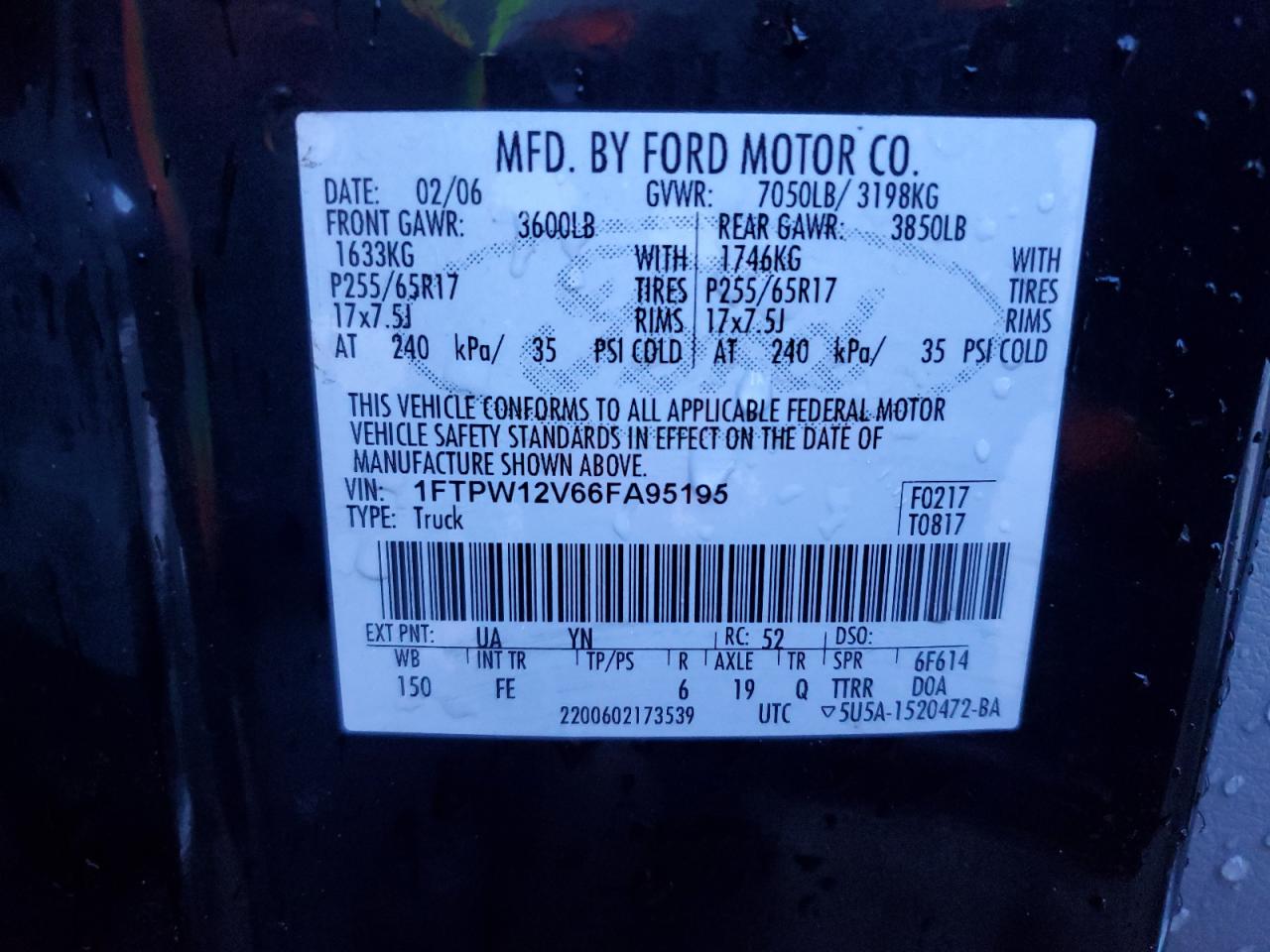 1FTPW12V66FA95195 2006 Ford F150 Supercrew