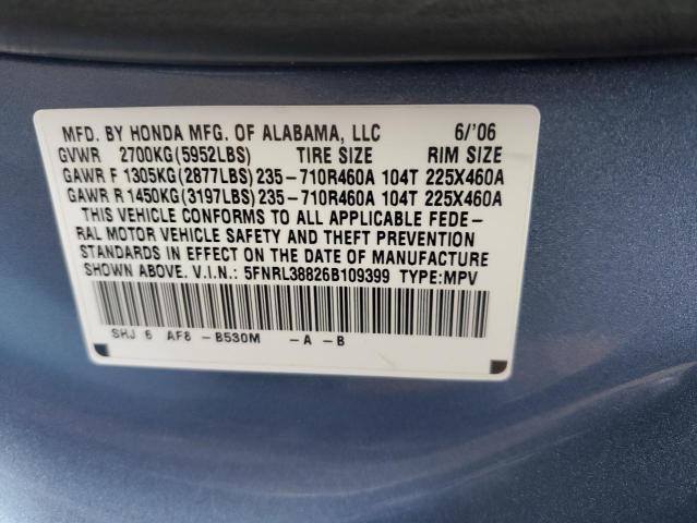 5FNRL38826B109399 | 2006 Honda odyssey touring