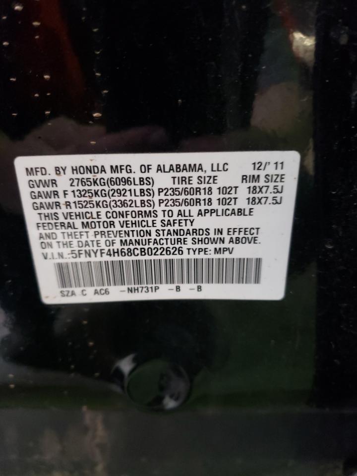 5FNYF4H68CB022626 2012 Honda Pilot Exl