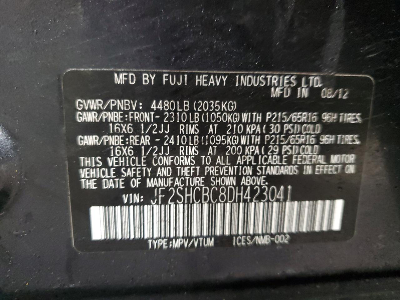 JF2SHCBC8DH423041 2013 Subaru Forester 2.5X