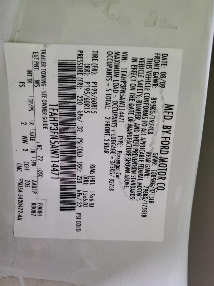 1FAHP3FN5AW114471 2010 Ford Focus Se