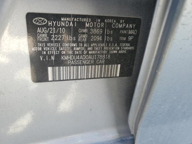 2010 Hyundai Elantra Blue VIN: KMHDU4AD0AU178818 Lot: 37813494