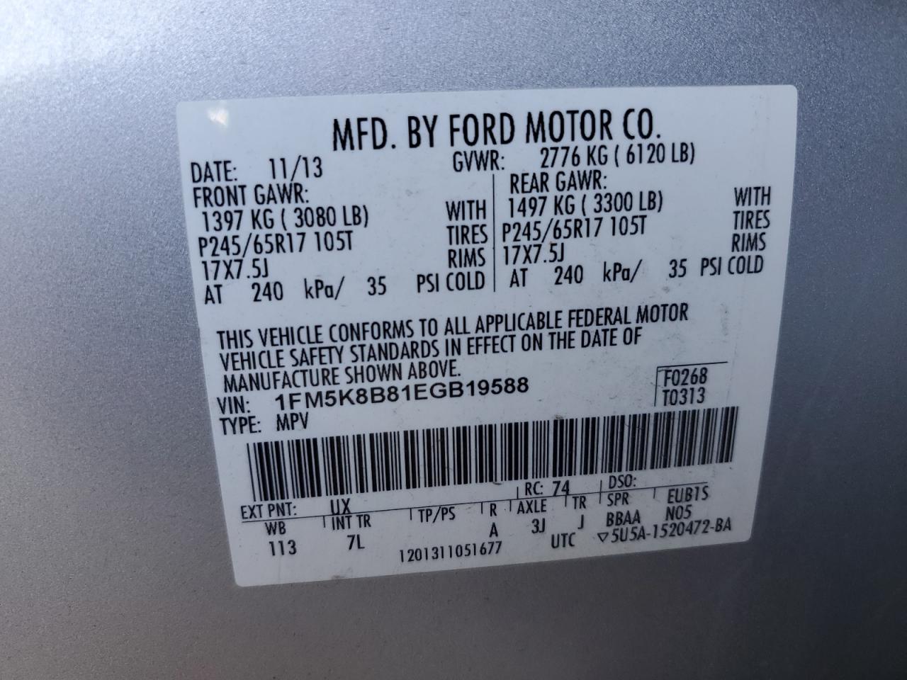 1FM5K8B81EGB19588 2014 Ford Explorer