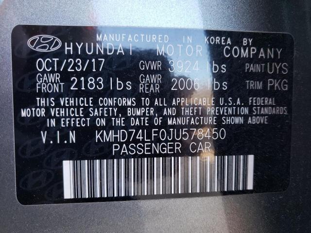 KMHD74LF0JU578450 | 2018 HYUNDAI ELANTRA SE