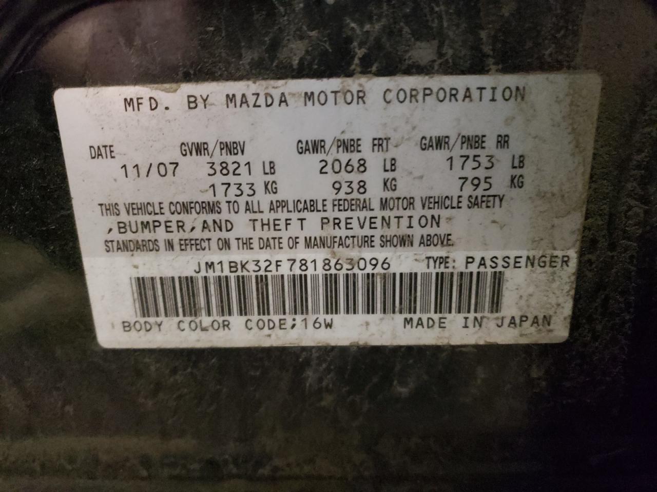 JM1BK32F781863096 2008 Mazda 3 I JM1BK32F781863096 2008 Mazda 3 I