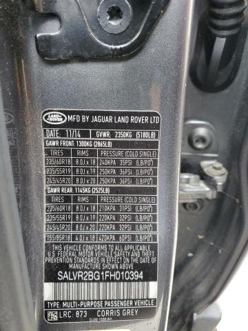 SALVR2BG1FH010394 | 2015 LAND ROVER RANGE ROVE