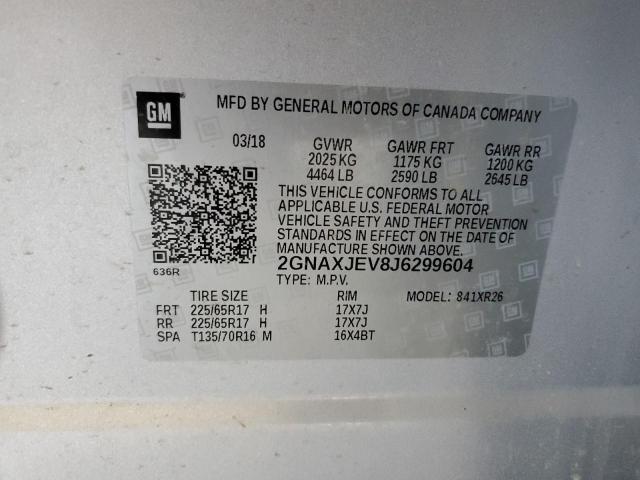 2018 CHEVROLET EQUINOX LT 2GNAXJEV8J6299604