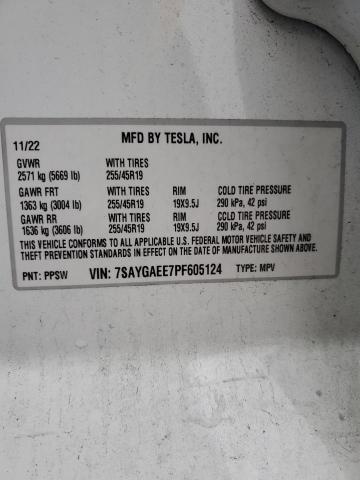 7SAYGAEE7PF605124 Tesla Model Y  12