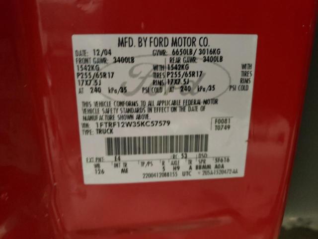 2005 Ford F150 VIN: 1FTRF12W35KC57579 Lot: 38484134