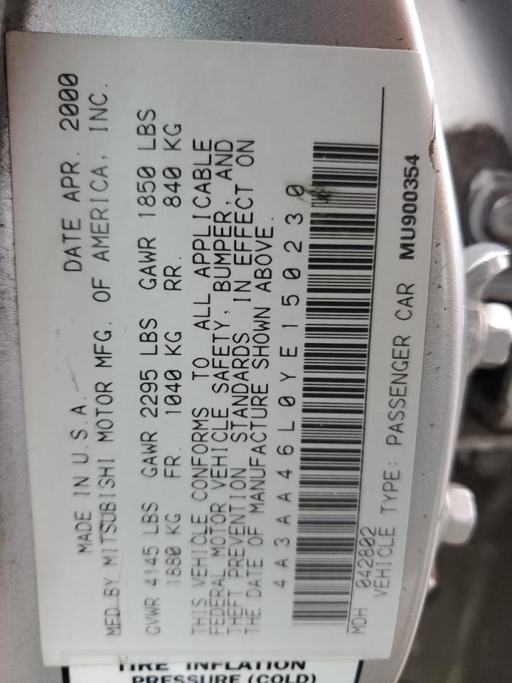 4a3aa46l0ye150230 4A3AA46L0YE150230 2000 Mitsubishi Galant Es