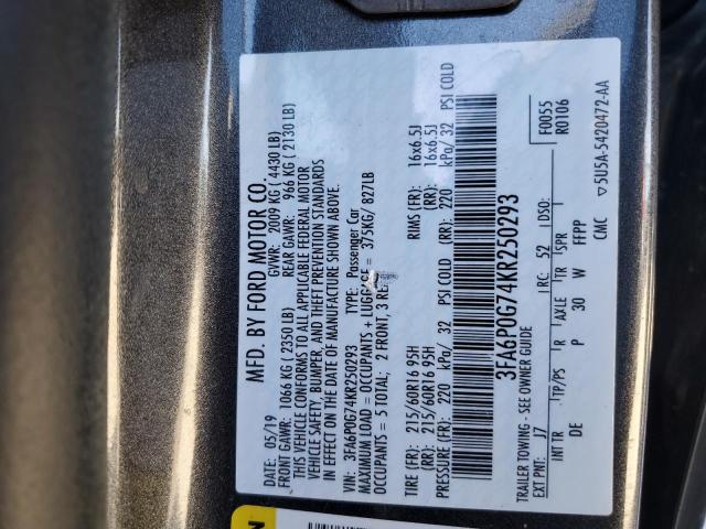 2019 FORD FUSION S - 3FA6P0G74KR250293