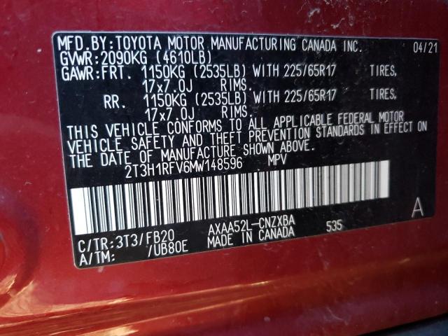 2T3H1RFV6MW148596 | 2021 TOYOTA RAV4 LE