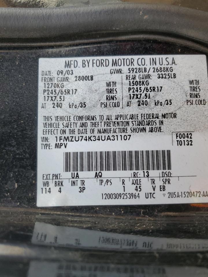 1FMZU74K34UA31107 2004 Ford Explorer Eddie Bauer