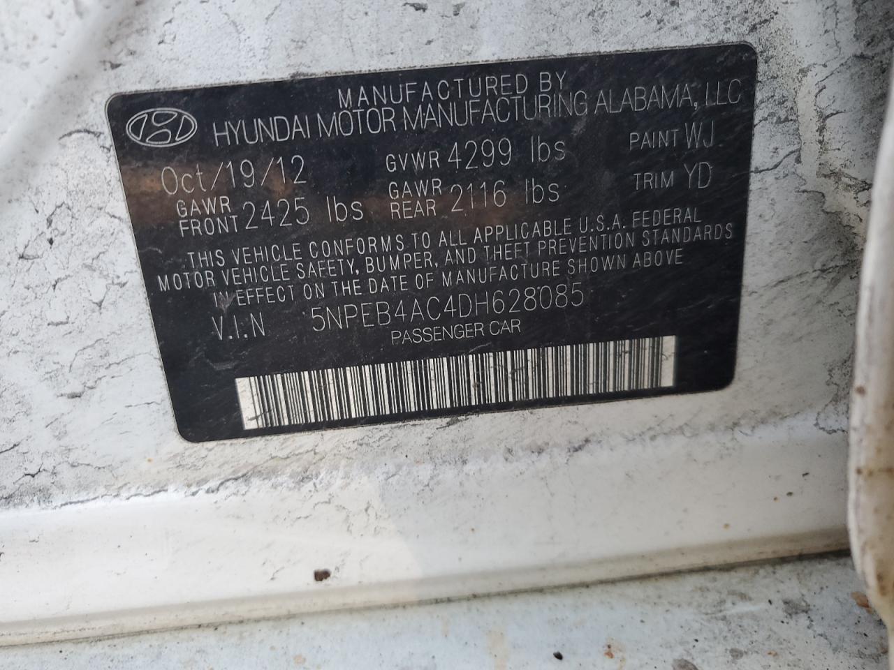 5NPEB4AC4DH628085 2013 Hyundai Sonata Gls