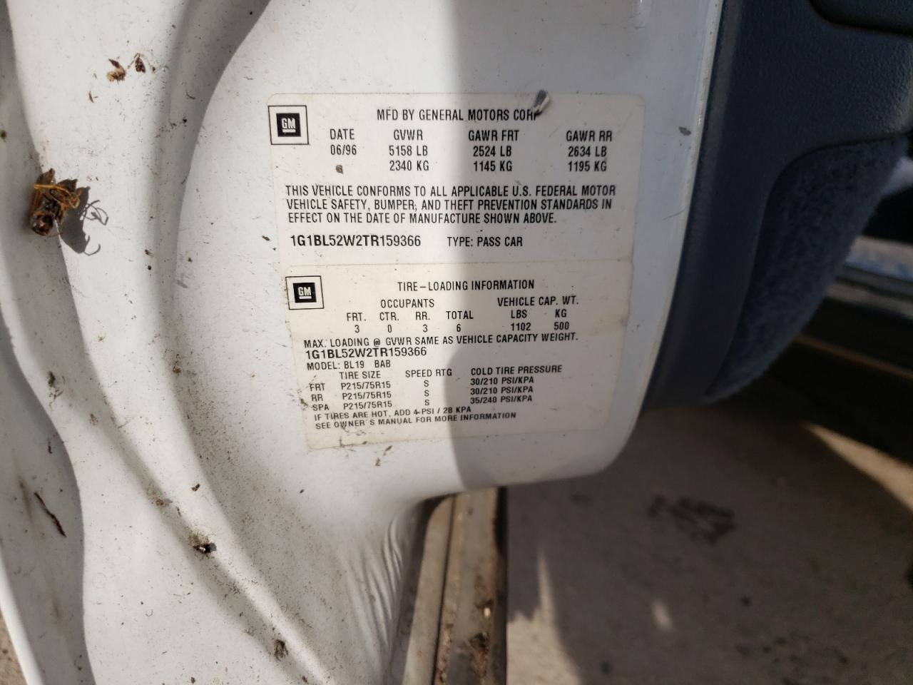 1G1BL52W2TR159366 1996 Chevrolet Caprice Classic