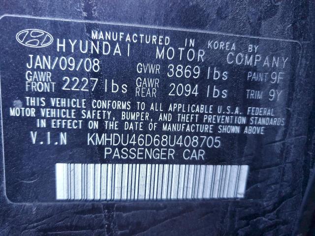 KMHDU46D68U408705 | 2008 Hyundai elantra gls