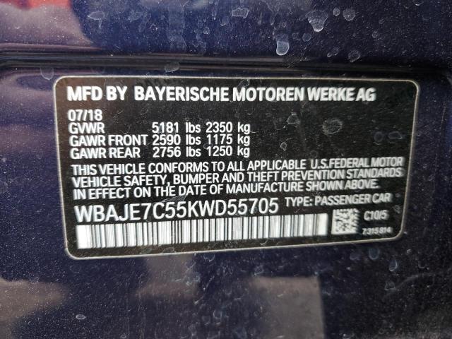 2019 BMW 540 Xi VIN: WBAJE7C55KWD55705 Lot: 37355844