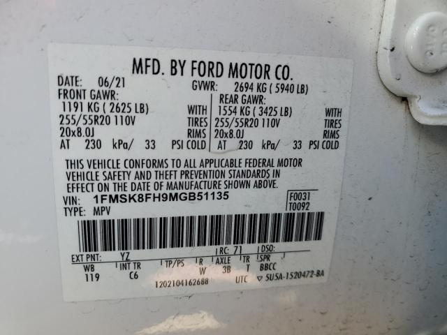 1FMSK8FH9MGB51135 | 2021 FORD EXPLORER L