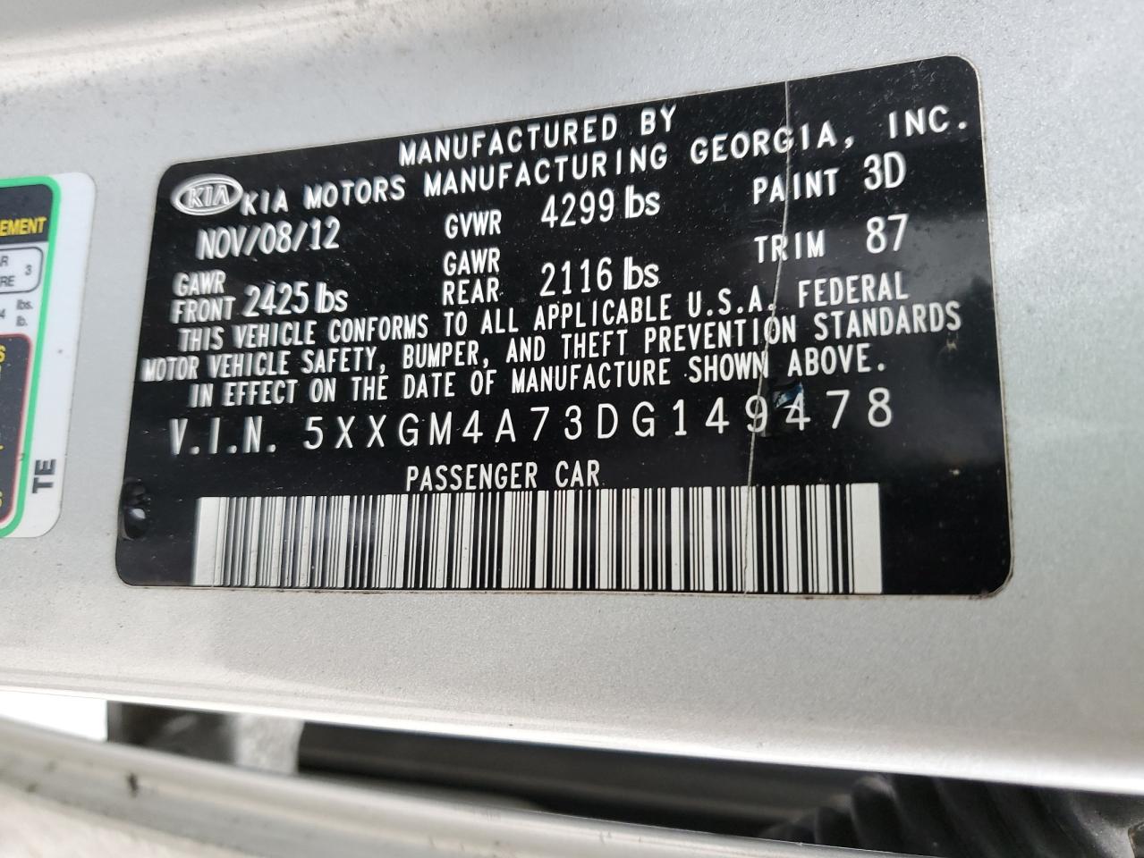 5XXGM4A73DG149478 2013 Kia Optima Lx 5XXGM4A73DG149478 2013 Kia Optima Lx
