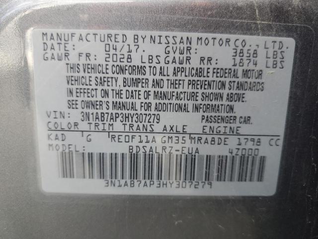 3N1AB7AP3HY307279 | 2017 NISSAN SENTRA S