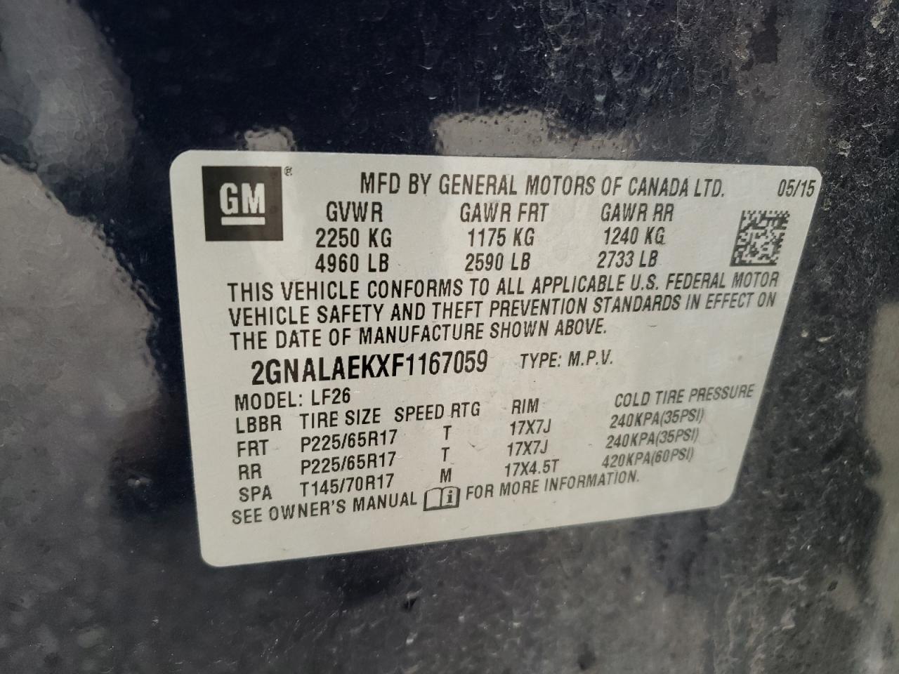 2GNALAEKXF1167059 2015 Chevrolet Equinox Ls