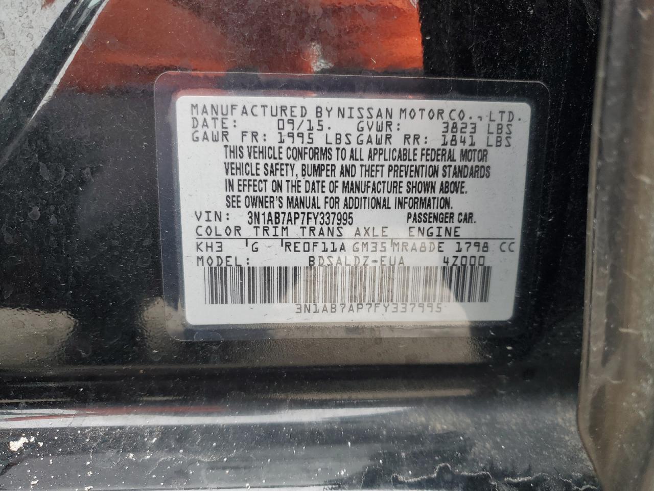 3N1AB7AP7FY337995 2015 Nissan Sentra S