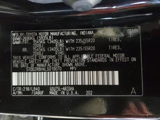 5TDDZRBH4LS019070 | 2020 TOYOTA HIGHLANDER