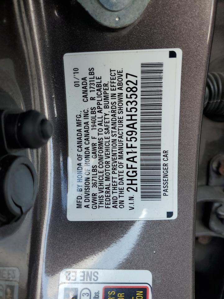 2HGFA1F59AH535827 2010 Honda Civic Lx