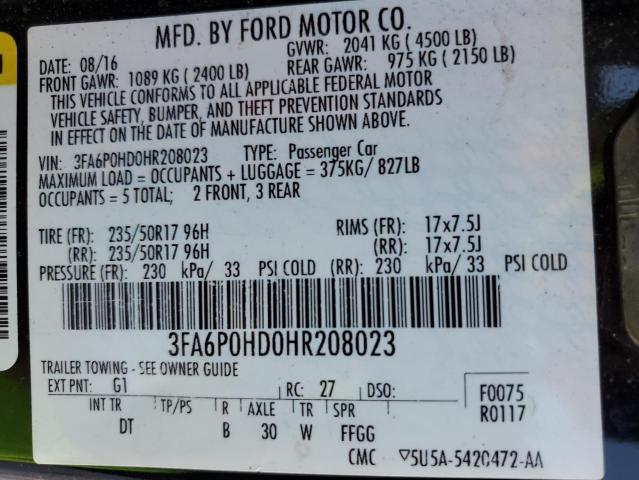 VIN 3FA6P0HD0HR208023 2017 Ford Fusion, SE no.12