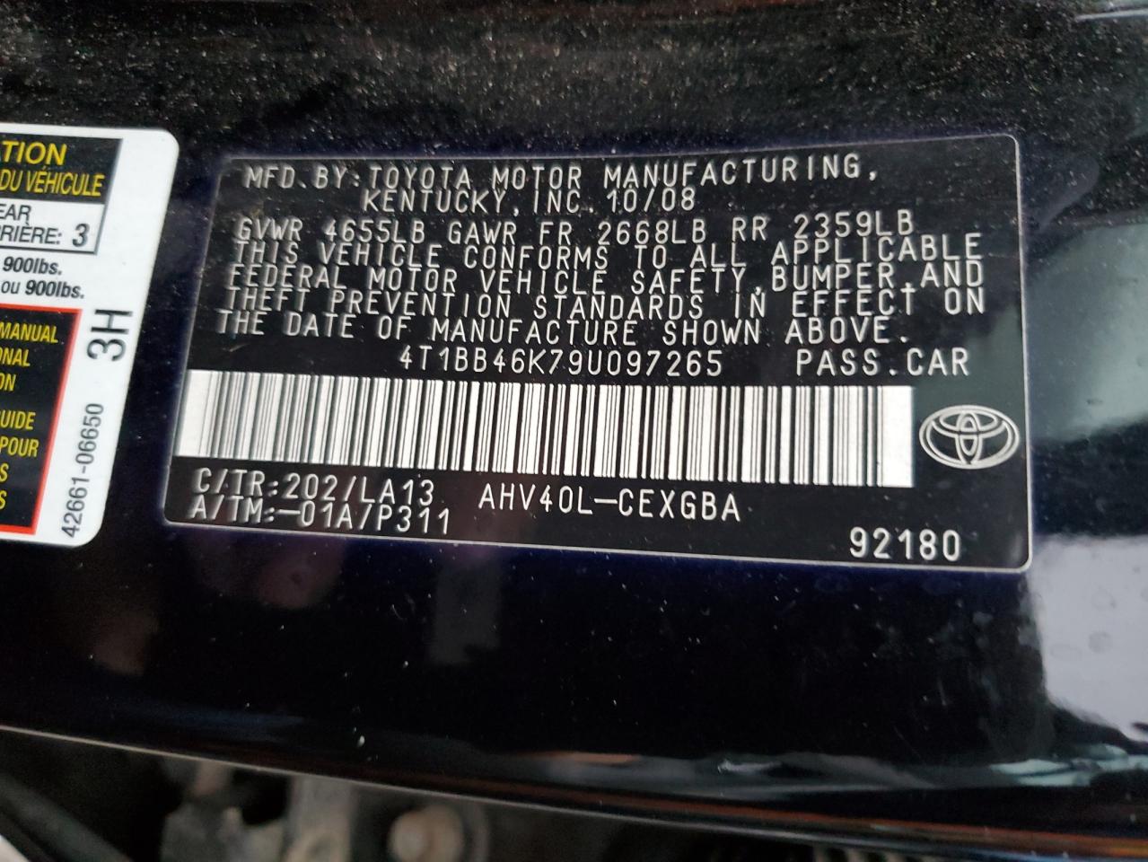 4T1BB46K79U097265 2009 Toyota Camry Hybrid
