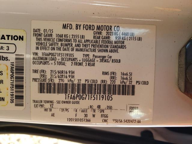 1FA6P0G71F5119105 | 2015 FORD FUSION S