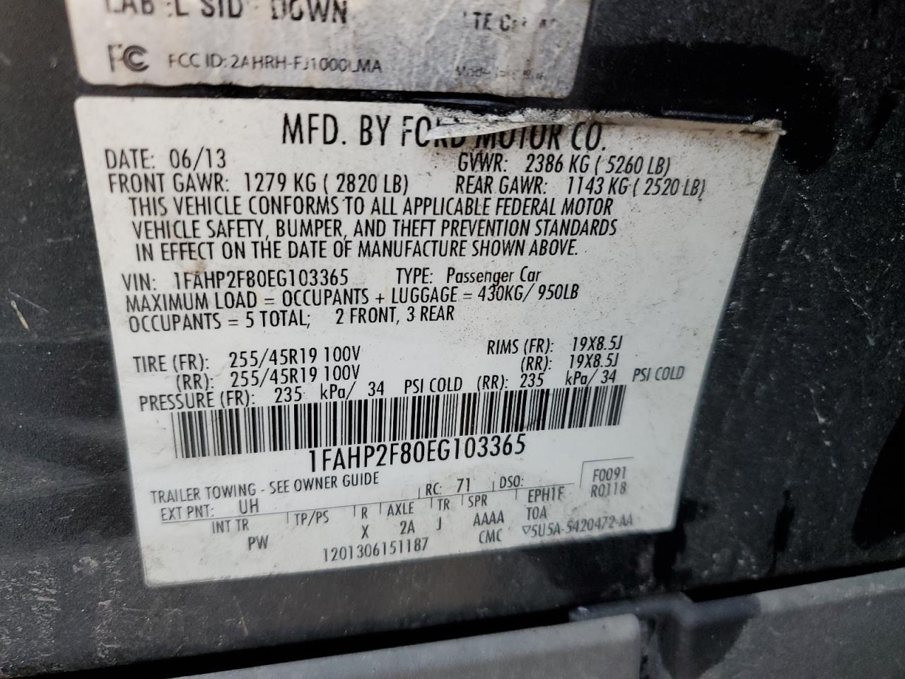 1FAHP2F80EG103365 2014 Ford Taurus Limited