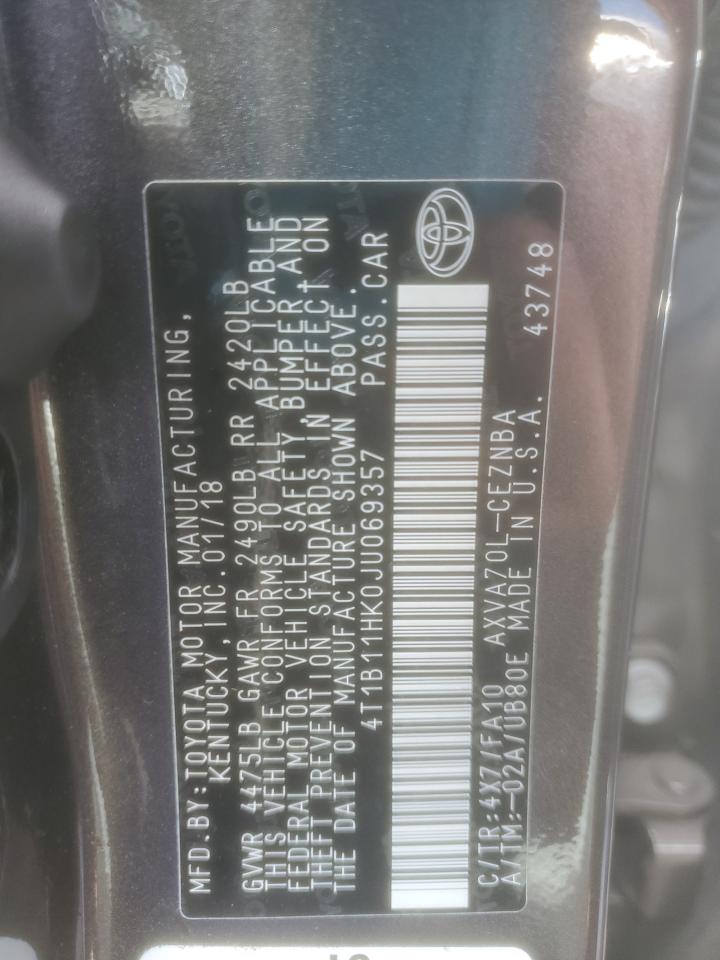 4T1B11HK0JU069357 2018 Toyota Camry L