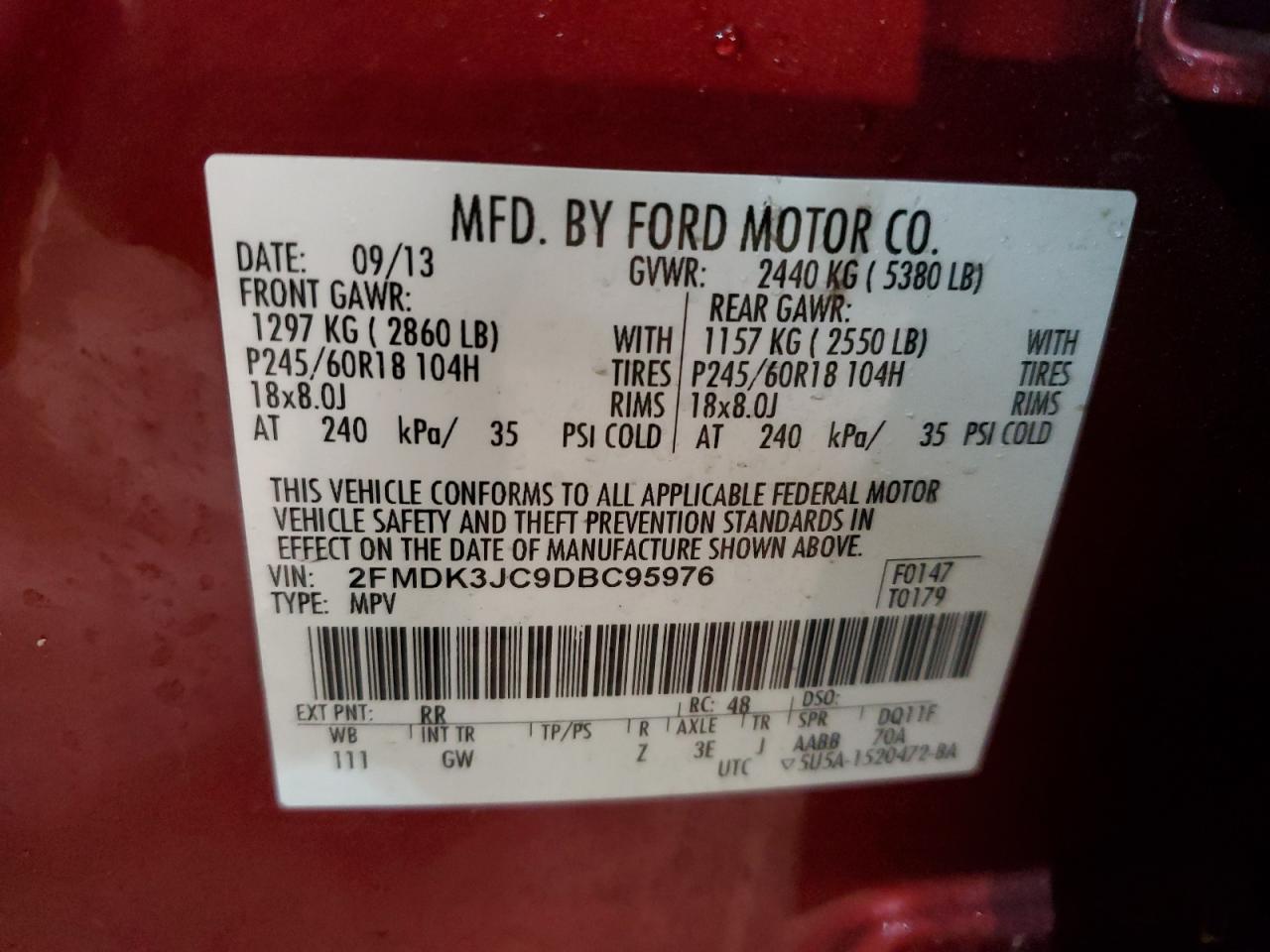 2FMDK3JC9DBC95976 2013 Ford Edge Sel