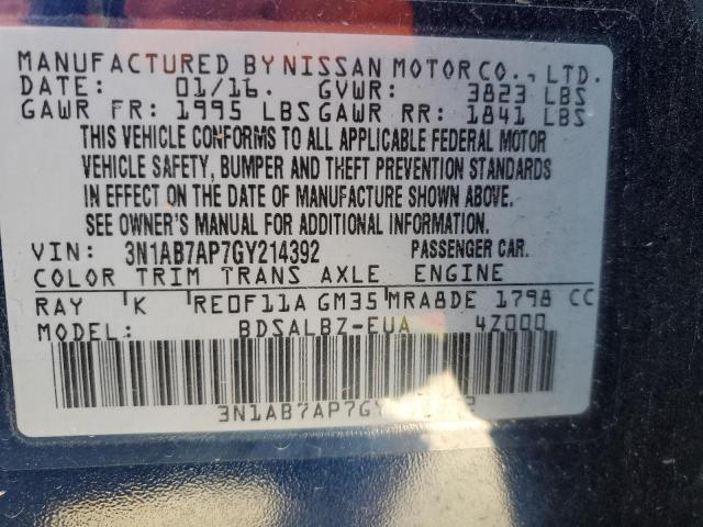 2016 NISSAN SENTRA S 3N1AB7AP7GY214392