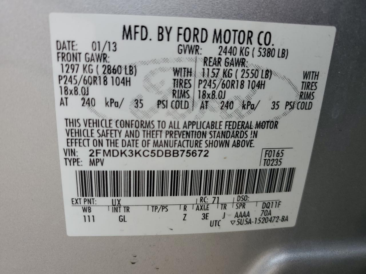 2FMDK3KC5DBB75672 2013 Ford Edge Limited