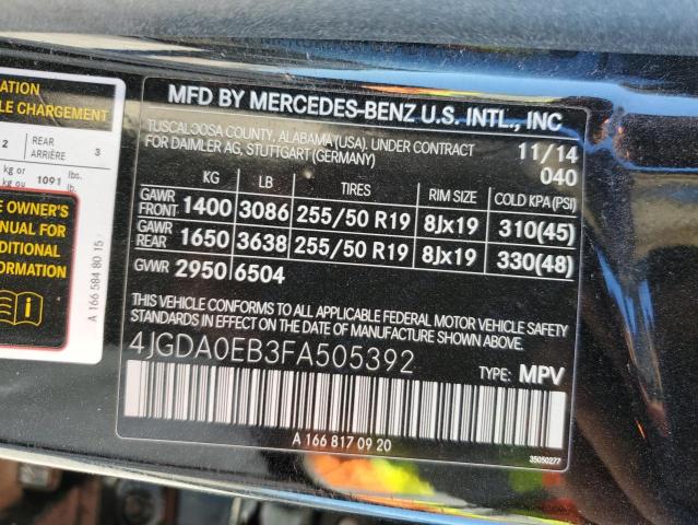 2015 MERCEDES-BENZ ML 250 BLU - 4JGDA0EB3FA505392