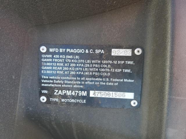 2007 VESPA MOTORCYCLE - ZAPM479M475001586