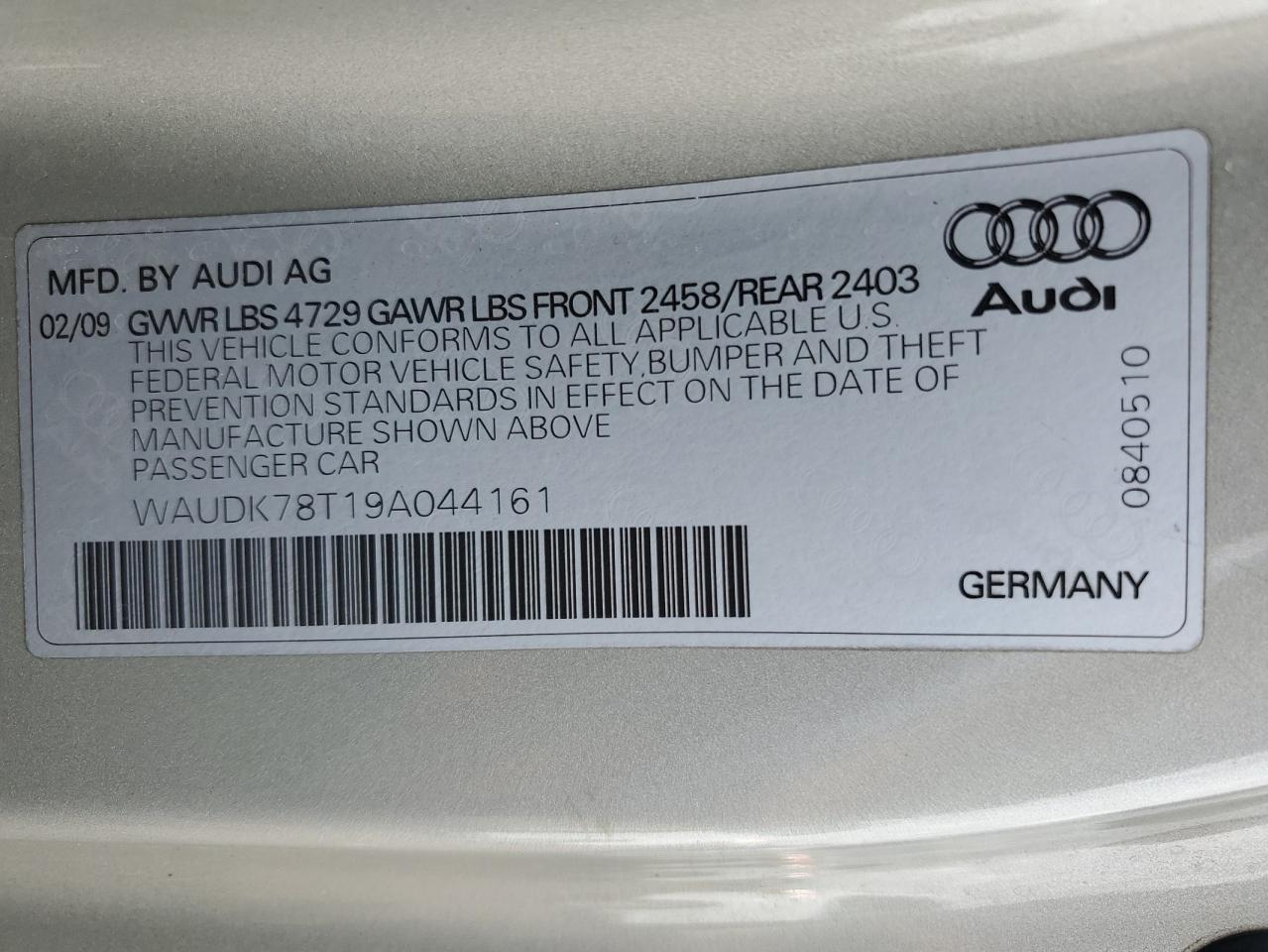 WAUDK78T19A044161 2009 Audi A5 Quattro