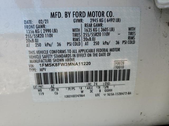 1FM5K8FW3MNA11220 | 2021 FORD EXPLORER L