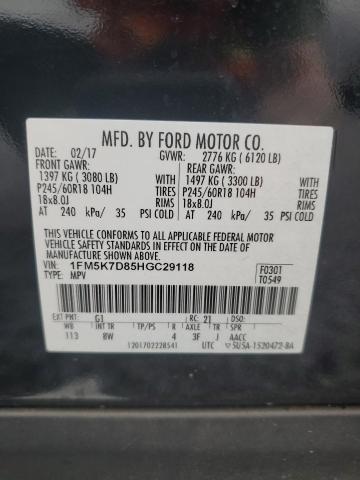 1FM5K7D85HGC29118 | 2017 FORD EXPLORER X