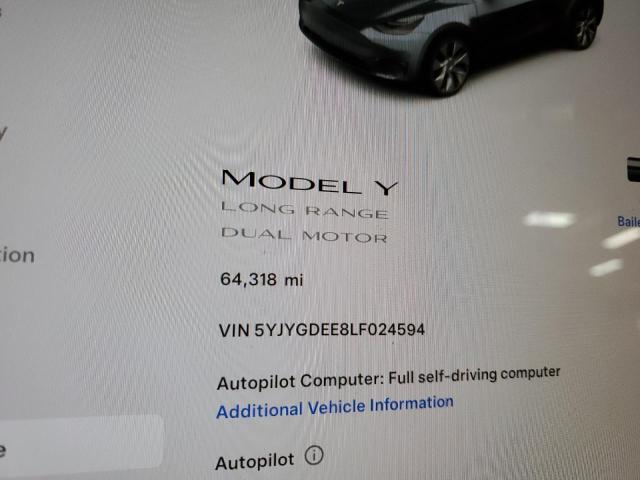 5YJYGDEE8LF024594 | 2020 TESLA MODEL Y