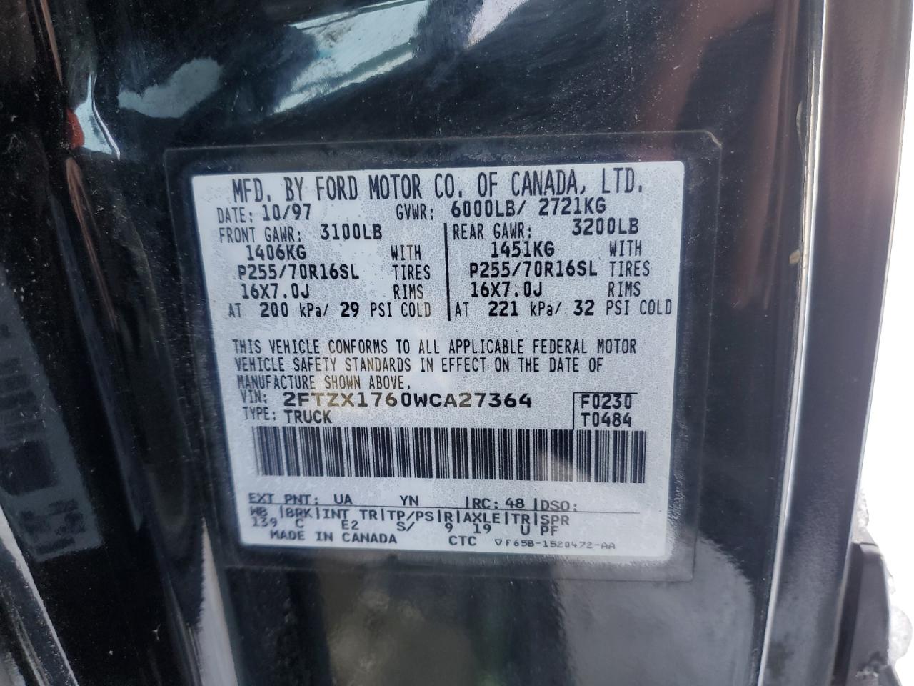 2FTZX1760WCA27364 1998 Ford F150