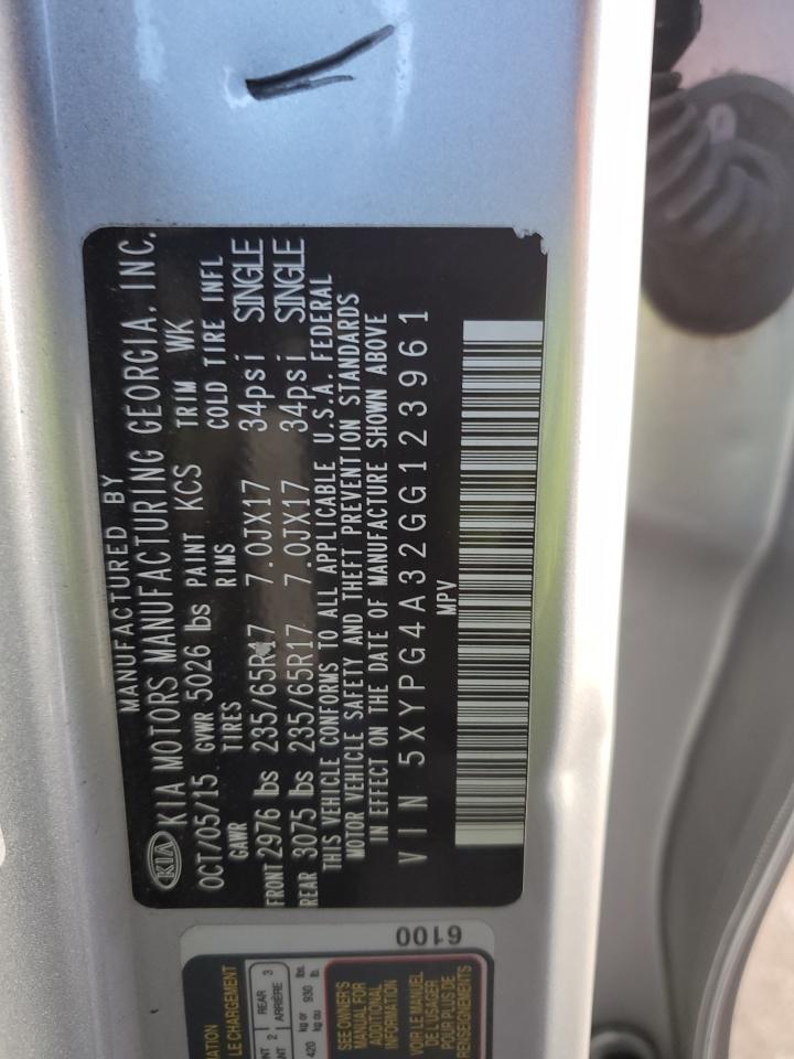 5XYPG4A32GG123961 2016 Kia Sorento Lx