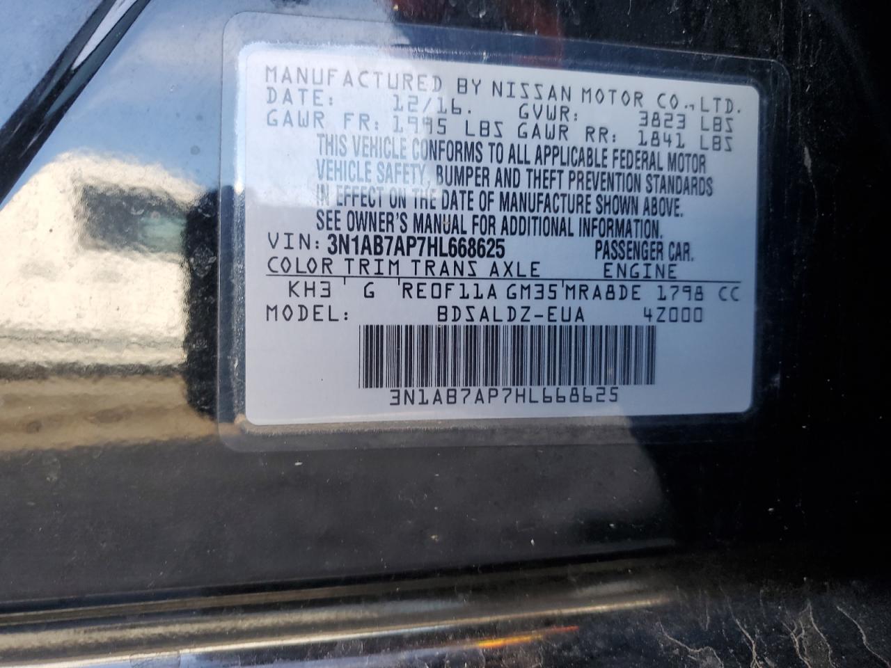 3N1AB7AP7HL668625 2017 Nissan Sentra S